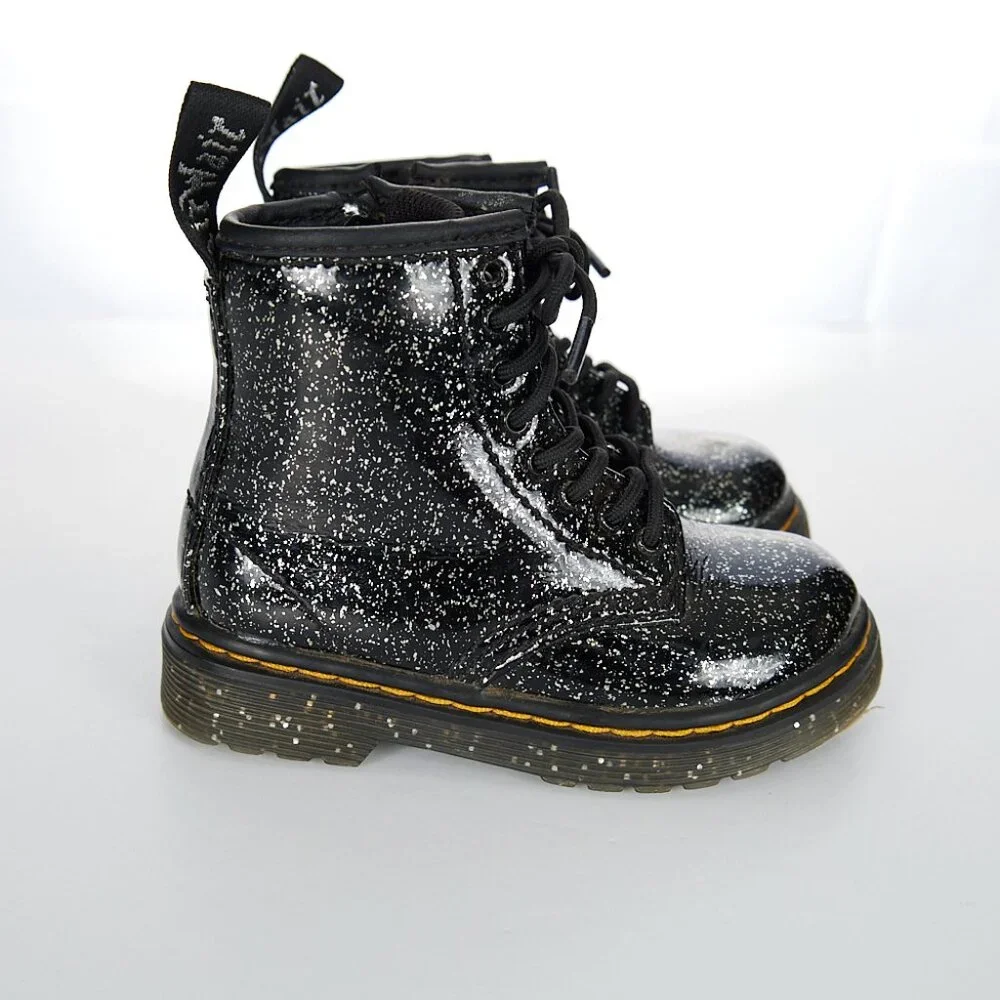 Dr. Martens Kids Black Glitter Lace-Up Boots